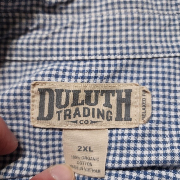 Duluth Trading Co Mens 2XL Shirt Blue Check Short Sleeve Button Down - Picture 3 of 10